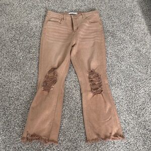 Lovervet Frayed Hem Tan Flare Jeans